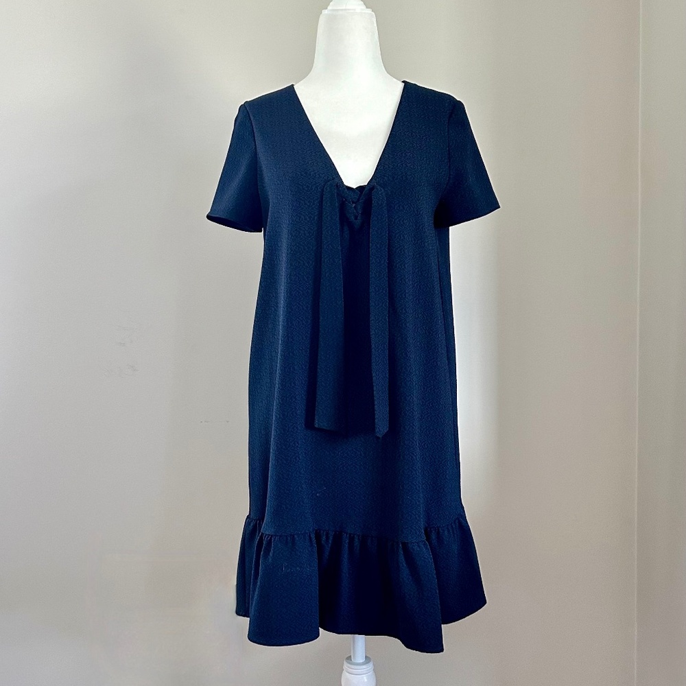 Sezane Navy Peplum Bottom Dress in Navy